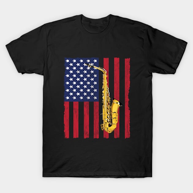 Saxophone - Saxophone USA Flag T-Shirt by Kudostees